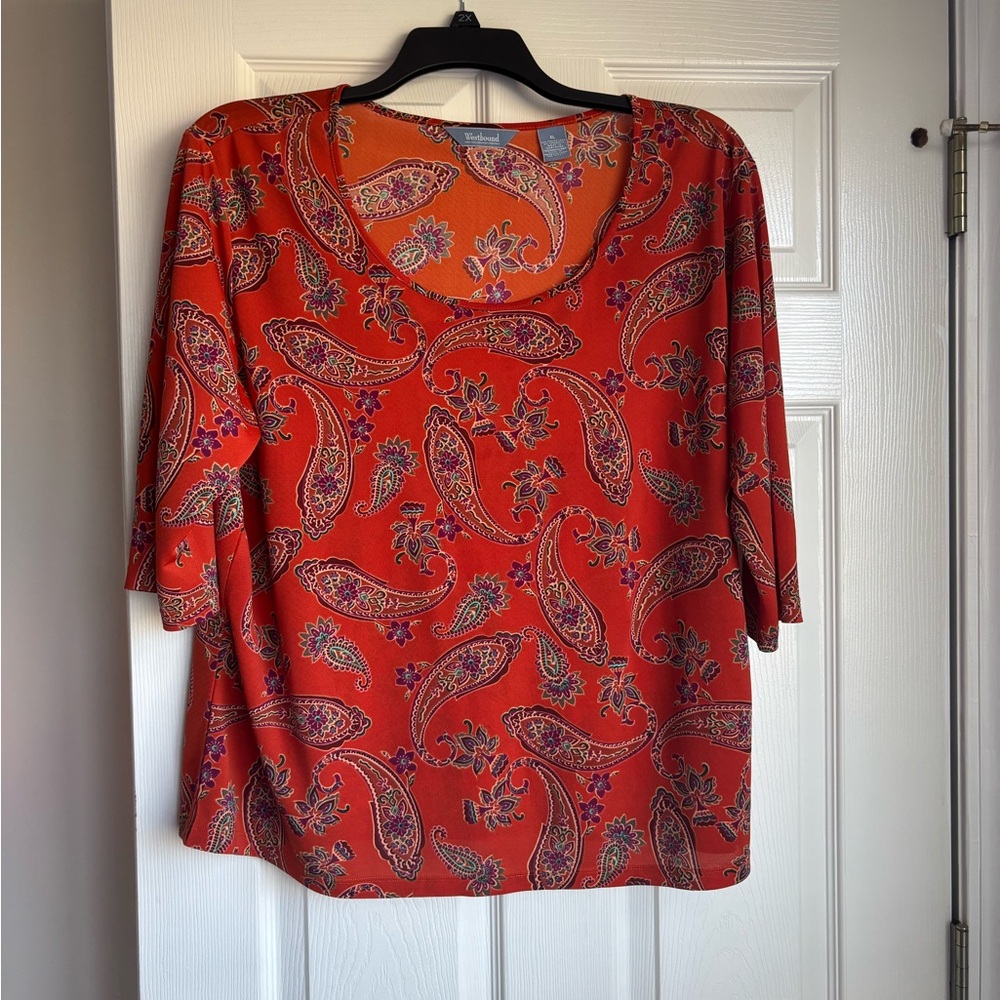 Westbound Orange Paisley Scoop Neck Blouse